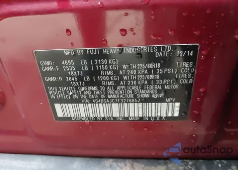 2015 Subaru Outback 2.5I Limited z USA, uszkodzony, nr VIN 4S4BSAJC7F3276857